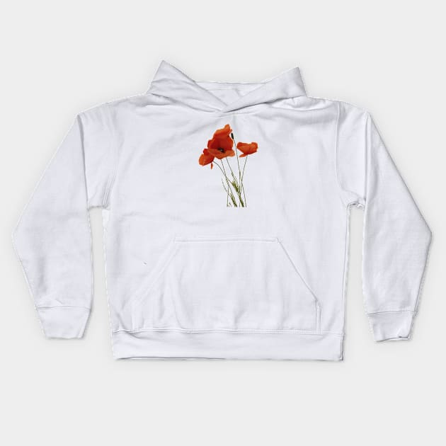 Red Poppies Wildflower Floral Bouquet Kids Hoodie by taiche